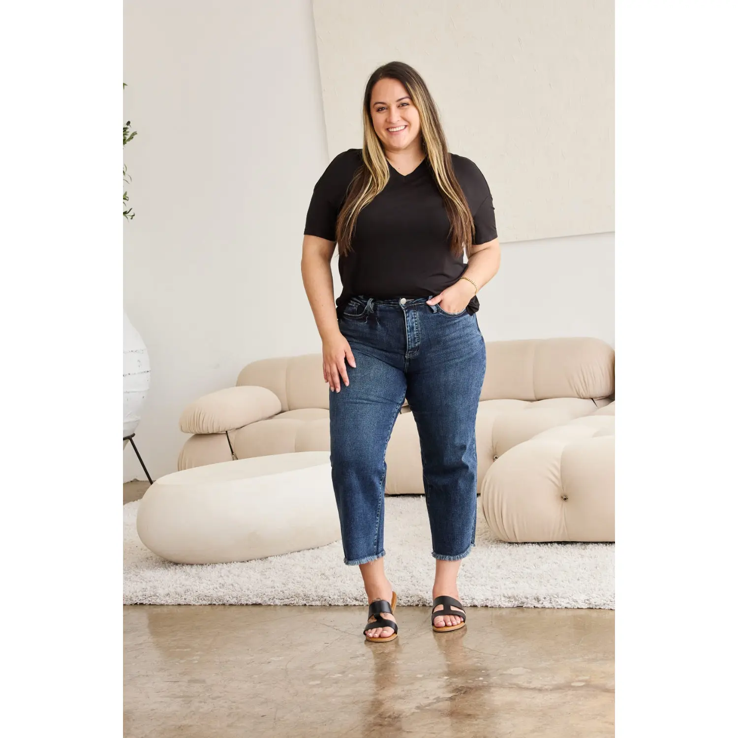 RFM Dylan Tummy Control High Waist Raw Hem Jeans