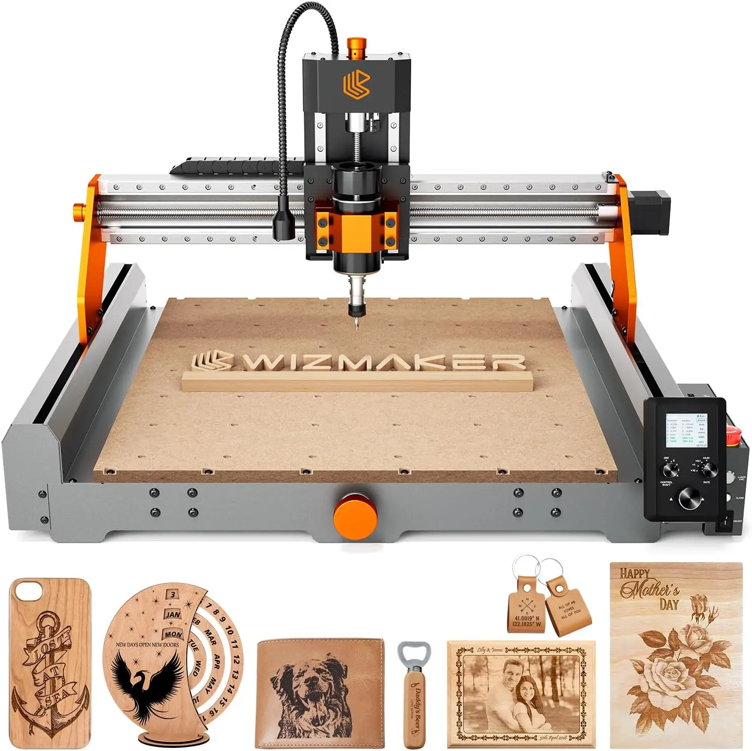 WIZMAKER Artisan 01 CNC Router Machine 300W Spindle Power, 0.01mm Precision, 4-Axis Intelligent Controller, 420×420mm Workspace, Aluminum, Brass, Wood, Plastic, PCB Professional Desktop CNC Engraver