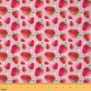 Strawberry Fabric By The Yard,Tropical Fruit Print Waterproof Fabric,Sweet Strawberry Print Upholstery Fabric,Floral Print DIY Reupholstery Fabric