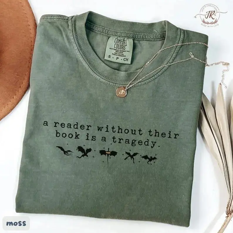 Fourth Wing Digital Print T-Shirt, Vintage Retro Cotton Tops for Women, Short Sleeve Xaden Riorson Graphic Tee for Book Lovers, Shortsleeve, Printed, Fade-Resistant, Round Neck, Graphic Print