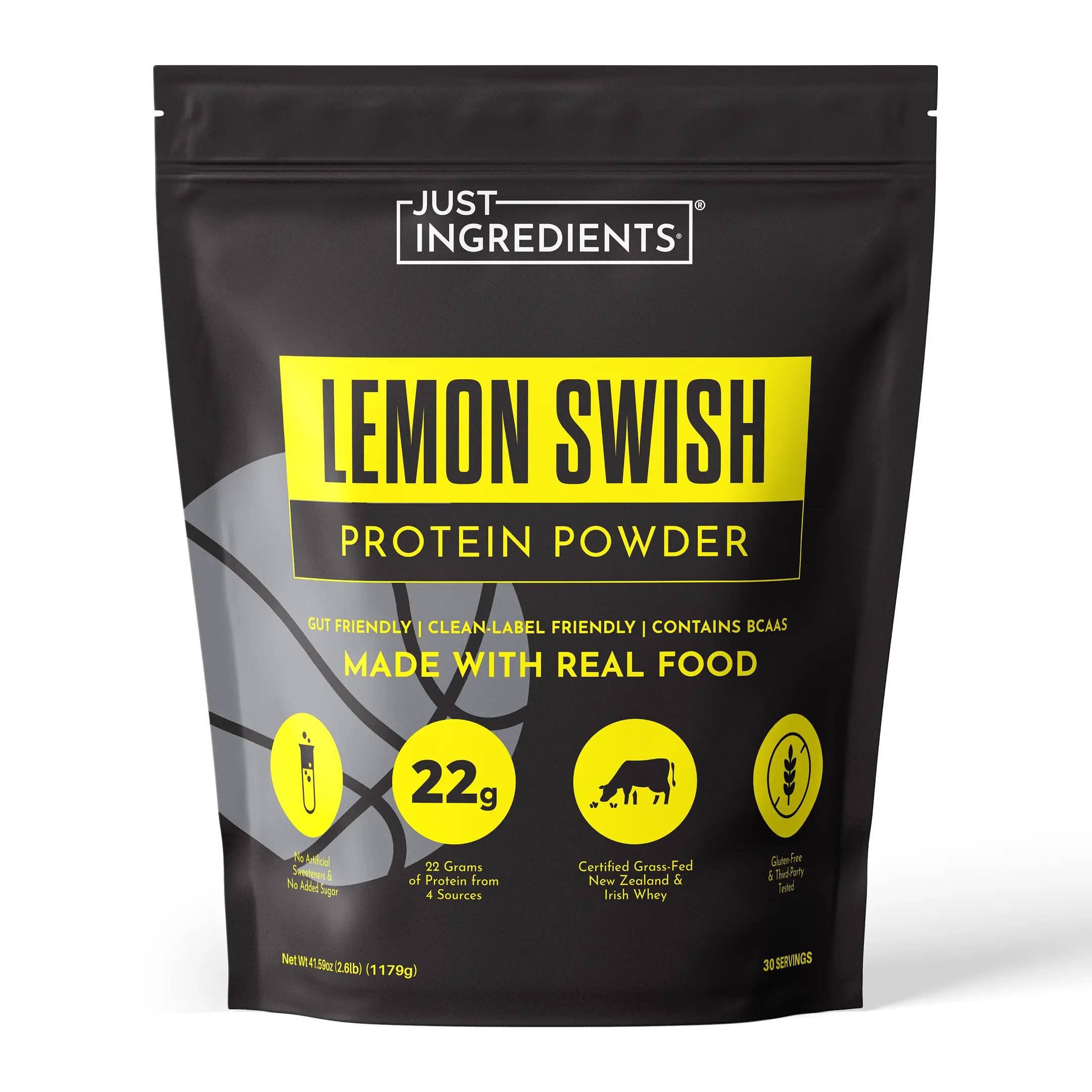 Just Ingredients Lemon Swish Protein Powder - 22g Protein, 100% Grass-Fed Non-Denatured Whey, Sweet & Tart, USA Made, Muscle Supplement, Dietary & Edible