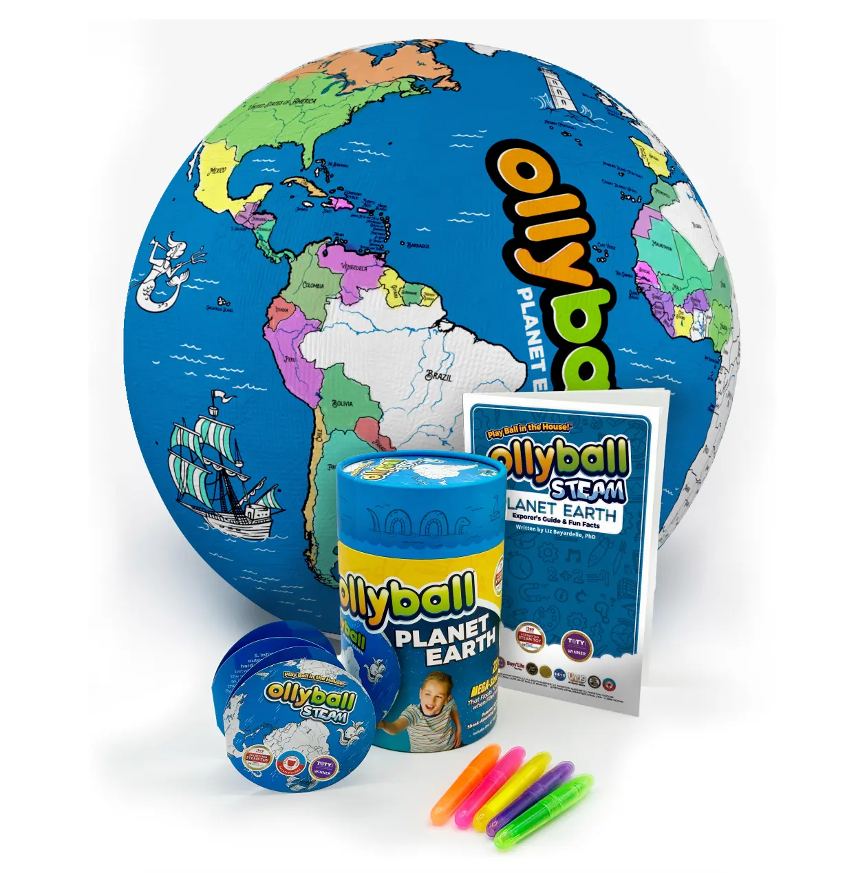 Ollyball PLANET EARTH 22" MEGA Sized with STEAM Lesson Plan for Learning, Fun, Soccer, Volleyball and Sports
