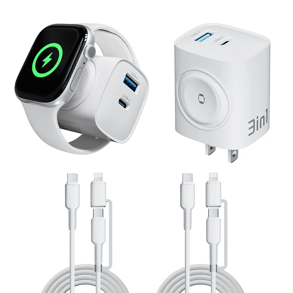 OOI 2 Pack 3-in-1 Magnetic Charging Block for Apple Watch, USB-C & USB-A Fast Charger Adapter for iPhone & AirPods, Single & Double Pack Options, SummerWins