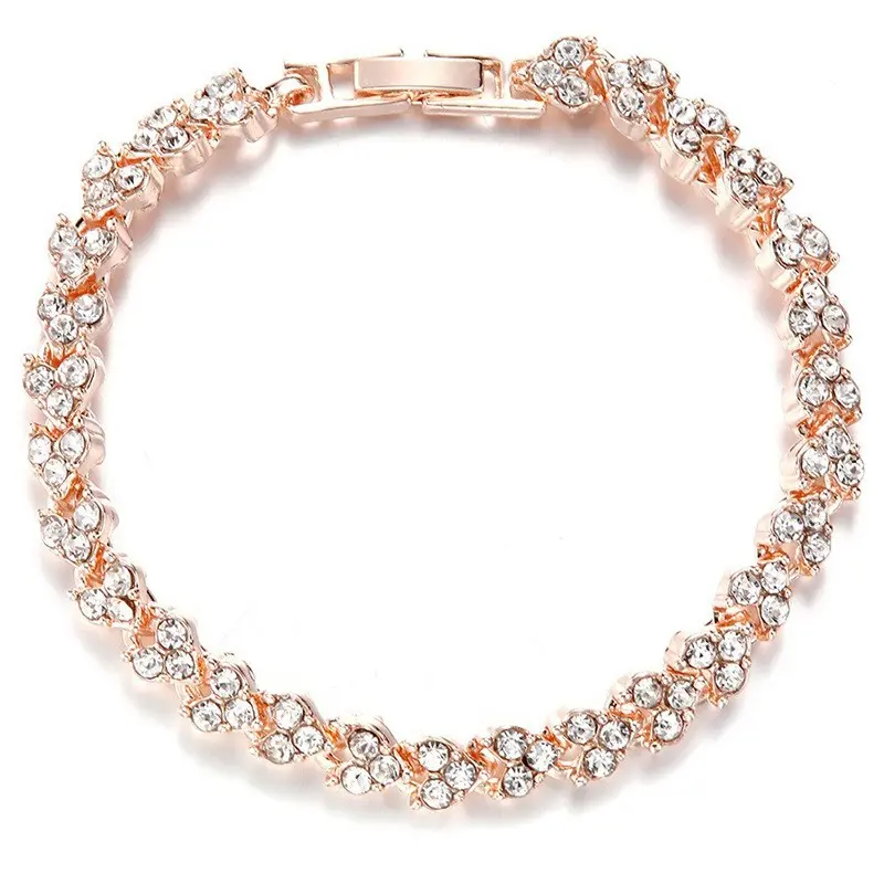 Heart-Shaped Rhinestone Silver Color Roman Bracelet, Fashion Crystal Wristband for Women, Elegant Jewelry Accessory