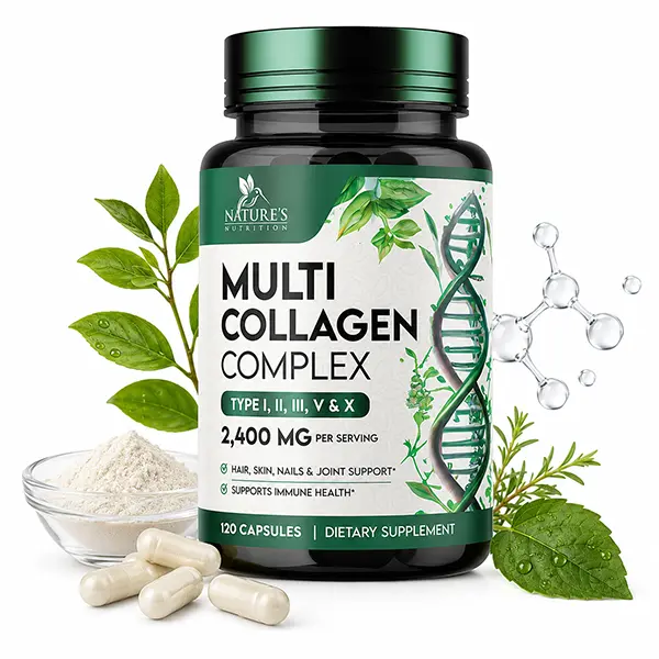 Multi Collagen Peptides Capsules for Women & Men, Hydrolyzed Type I II III V X Collagen with Hair Skin & Nail Support, Made in USA, 120 Capsules