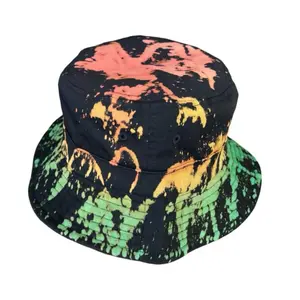 Reverse Dye Rasta Acid Wash Hand Painted Bleached Tie Dye Bucket Hat WHOA Custom Made