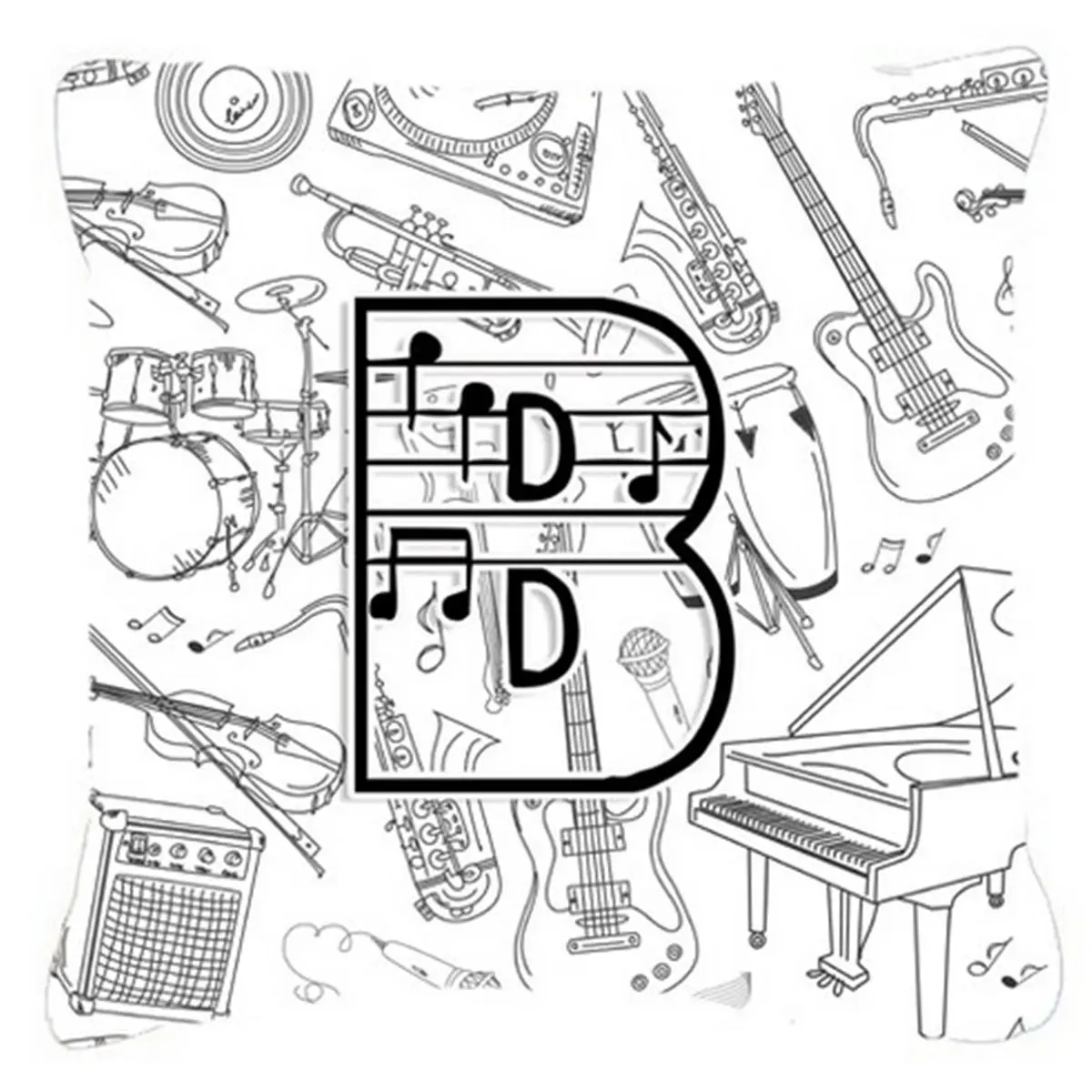 Letter B Musical Note Canvas Fabric Decorative Pillow, 14 l x 3 w x 14 h in, Fade Resistant, Machine Washable