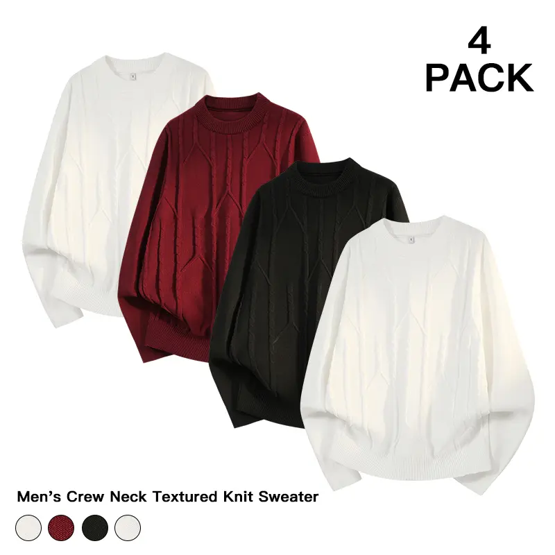 Men Solid Color Textured Knit Crewneck Sweater 4 Pack Casual Daily Layer Outfit#SohoChic