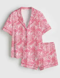 Flamingo Bachelorette Party Pajamas, Satin Short Sleeve Pjs Set, Tropical Bridesmaid Gift, Summer Beach Sleepwear, Pink Flamingo Fling Gift