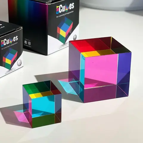 CMY Cubes Original Optical Color Cube - Cyan Magenta Yellow Color Mixing Magic Cube, Optical Desk Toy & Colored Stress Cube, Science Gift for Teens & Adults