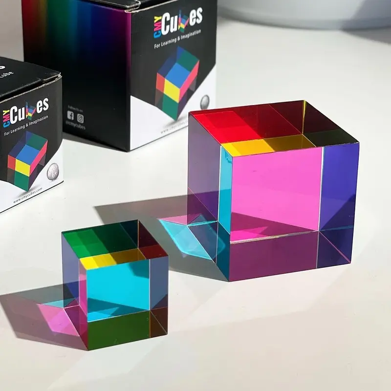 CMY Cubes Original Optical Color Cube - Cyan Magenta Yellow Color Mixing Magic Cube, Optical Desk Toy & Colored Stress Cube, Science Gift for Teens & Adults