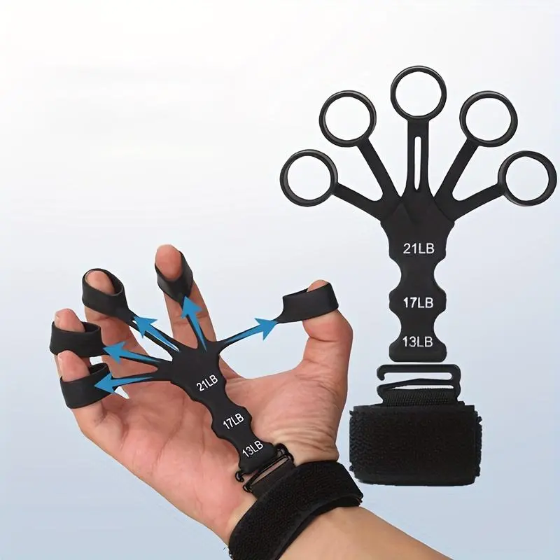 Silicone Finger Trainer with Wrist Strap for Hand Stretching and Rehabilitation, Ideal Hand Exercise Tool for Strengthening Fingers, Hand Strengthener, Hand Exerciser, Finger Stretcher
