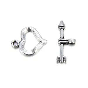Adabele 20 Sets Heart Shape Toggle Clasp, T-Bar Jewelry Closure, 13mm (0.5 Inch), Antique Silver, MC-AF13