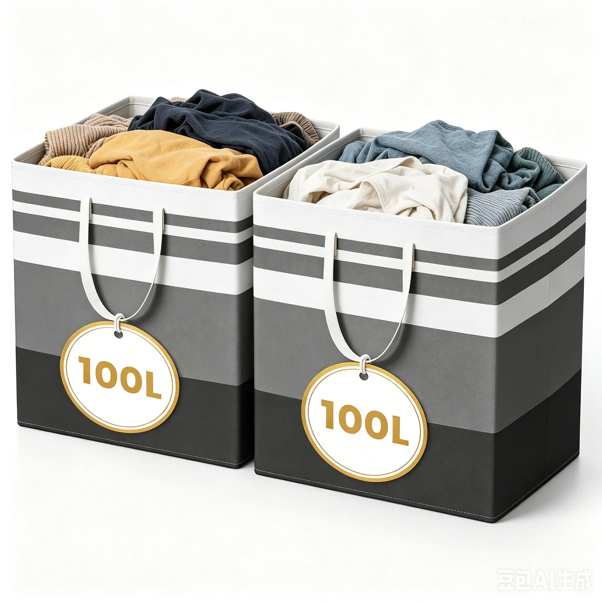 100L Waterproof Freestanding Laundry Basket - Collapsible Tall Clothes Hamper with Extended Handles for Dorm & Family Stair Storage, Ideal for Clothes & Toys