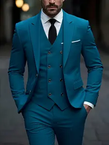 Men's 3-Piece High-Quality Business Suit Set, Double-Breasted Waistcoat Groom and Best Man Formal Suit for Weddings and Parties (Coat, Vest, TrousersQ