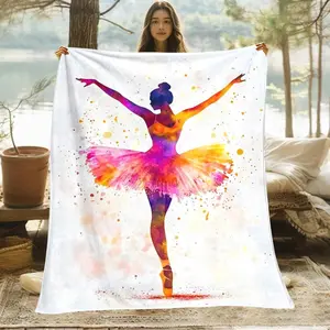 1pc Elegant Ballet Dancer Outdoor Portable Blanket |   Lightweight Flannel, Digital Printed, Suitable Travel, Camping, Living Rooms, Offices, Sofas, Chairs, And Beds - Soft And Warm Fabric, All Seasons Use, Birthday Mother's Day Size