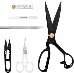 6PCS Professional 9 Inch Sewing Scissors for Fabric Cutting, Black Heavy Duty Sewing Scissors Set, Precise Cuts on All Fabrics and Leather, for Tailors, Dressmakers, Crafters, and Artists