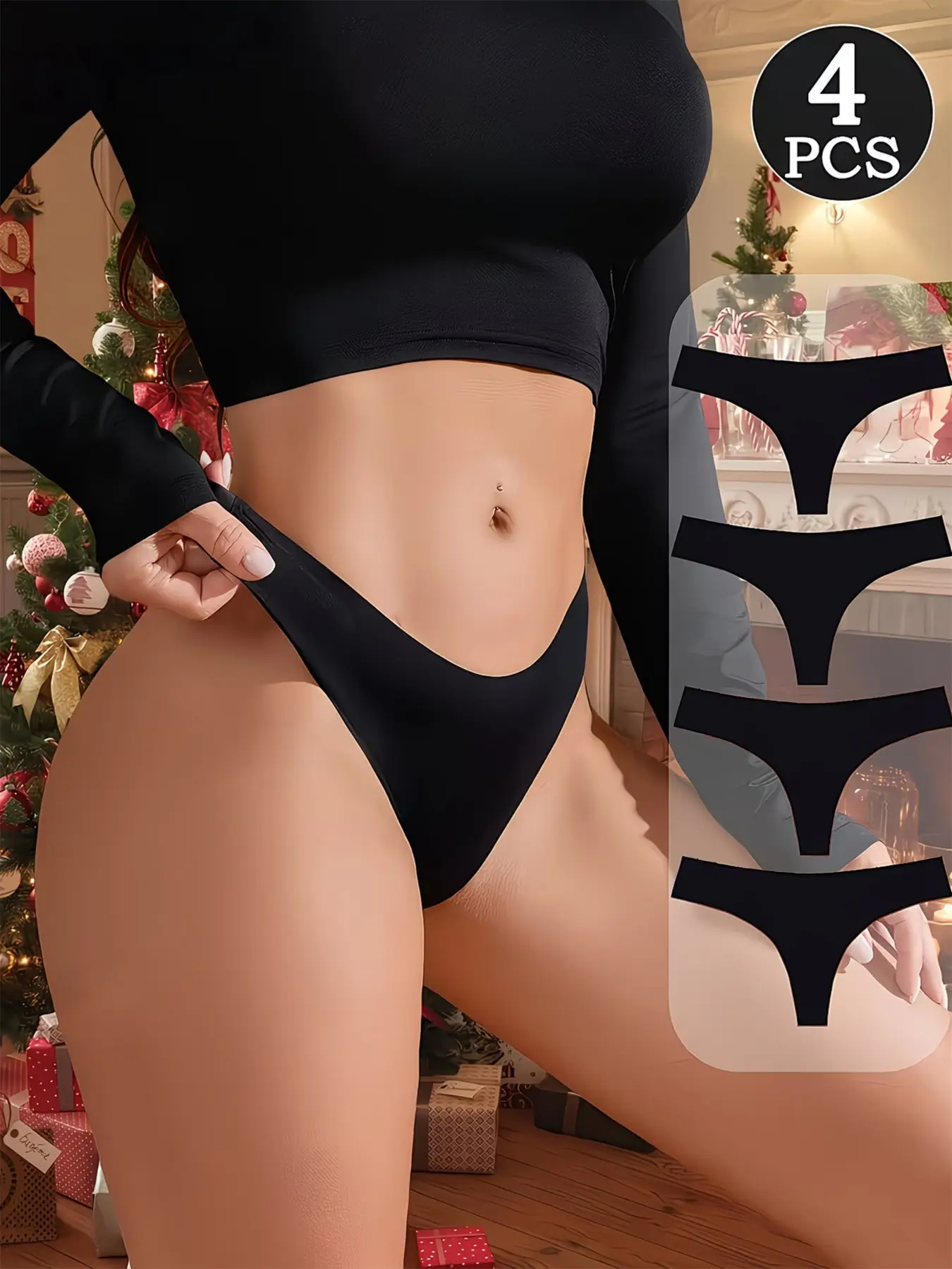 4/6pcs Women's Low Waist Thong Briefs, Seamless Breathable Underwear, Lightweight Elastic Fit Bikini Panties, All Season Comfort, Spandex Blend Underwear