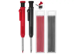 Carpenter Pencils Mechanical Pencils with 12 Refills, Construction Pencils with Built-in Sharpener, Long Nib Deep Hole Pencil Marker, Heavy Duty Woodworking Pencil for Architect (2 Colors)
