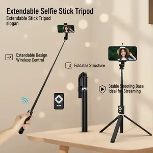 1700mm Extendable Selfie Stick Tripod with Wireless Remote, Foldable Phone Stand for Steady Shooting & Live Streaming