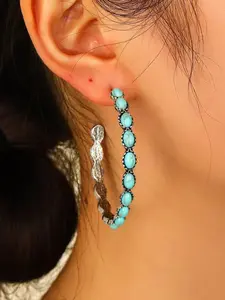 Bohemian turquoise oval pendant earrings for women beaded western flower teardrop earrings vintage ethnic alloy pendants jewelry gifts