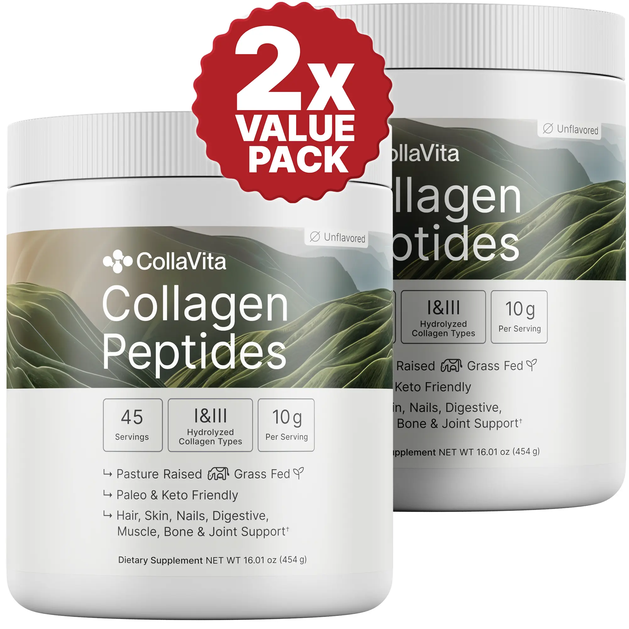 CollaVita Collagen Peptides 45 Servings (2-Pack) - 32 oz Total