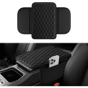 Center Console Cover, Upgraded Leather  Armrest Cushion with 2 Storage Pockets, Universal  Cushion Pad, Non-Slip  Interior Accessories, Fits  Sedans SUVs  (Black)