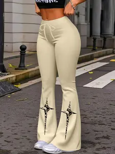 1 Piece, Casual Fashion Pants Fit, Unique Ribbed Variant Star Print Creative Women's Casual Slight Flare Cuffs Drawstring Yoga Joggers, Streetwear Suitable for Bottoms Womenswear Adjustable