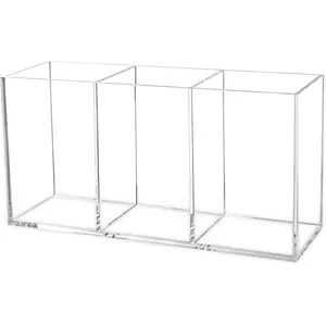 Clear Makeup Brush Organizer,Acrylic Cosmetic Brushes Storage Holder with 3 Slots,Pencil Pen Holder for Desk,Desk Organizer and Accessories for Vanity