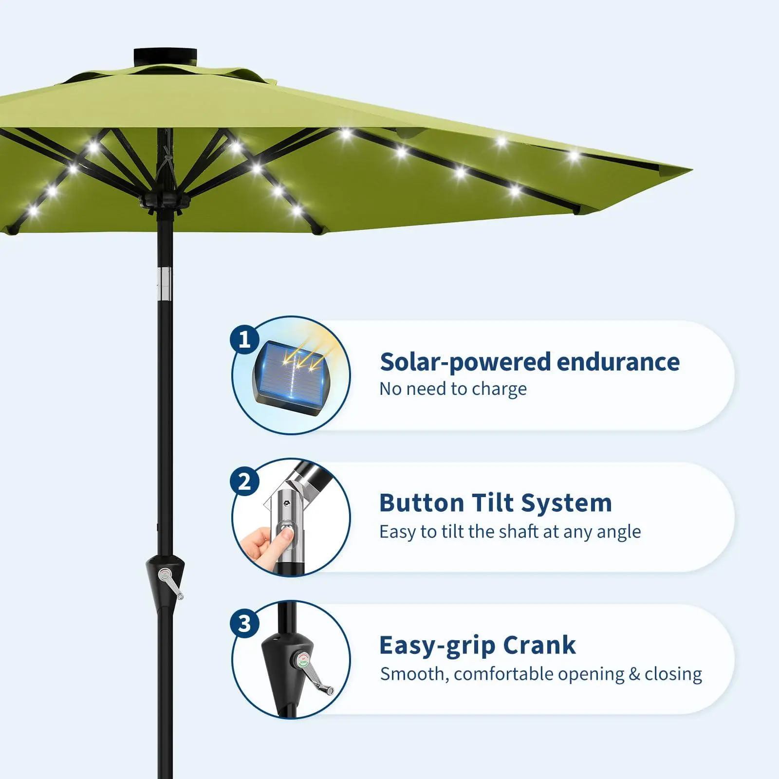 1 outdoor patio market umbrella with solar power led lights WESTLAKE 9 Ft Solar LED Patio Umbrella, Beige