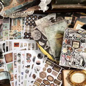 40 Sheets Vintage Scrapbooking Supplies Aesthetic Diary Tool Kit Handmade DIY Material Paper Set Junk Journal Water Bottle Laptop Phone Decoration Stickers Kit