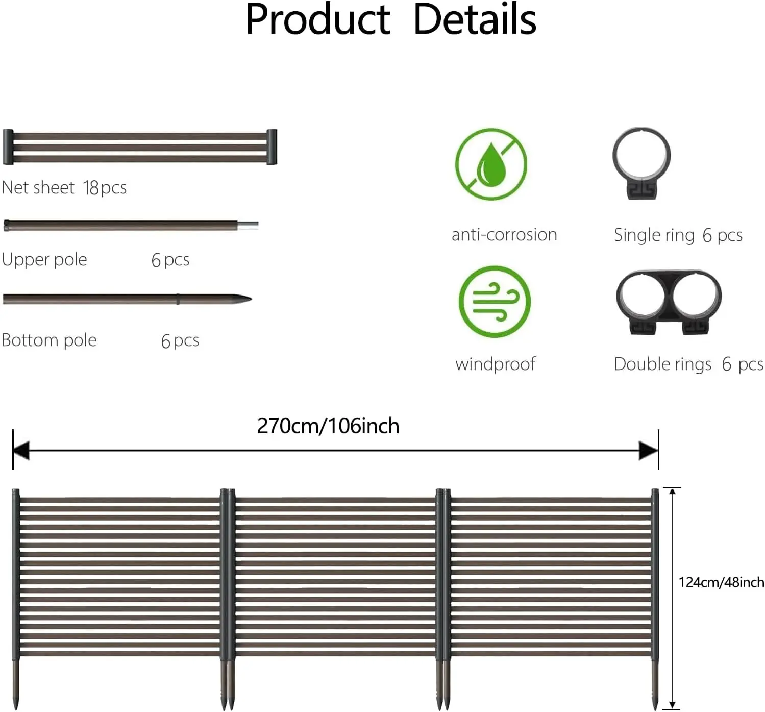Gaomon Outdoor Black Steel Privacy Fence Panels, 3-Panel Set (48x106 in) with Ground Spikes, No-Dig Rustproof Decorative Garden Barrier for Air Conditioner Enclosure