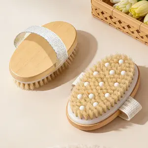 Natural Boar Bristle Body Brush, Exfoliating Shower Scrubber with Massage Points, Suitable for Dry Skin, Muscle Relaxation Tool