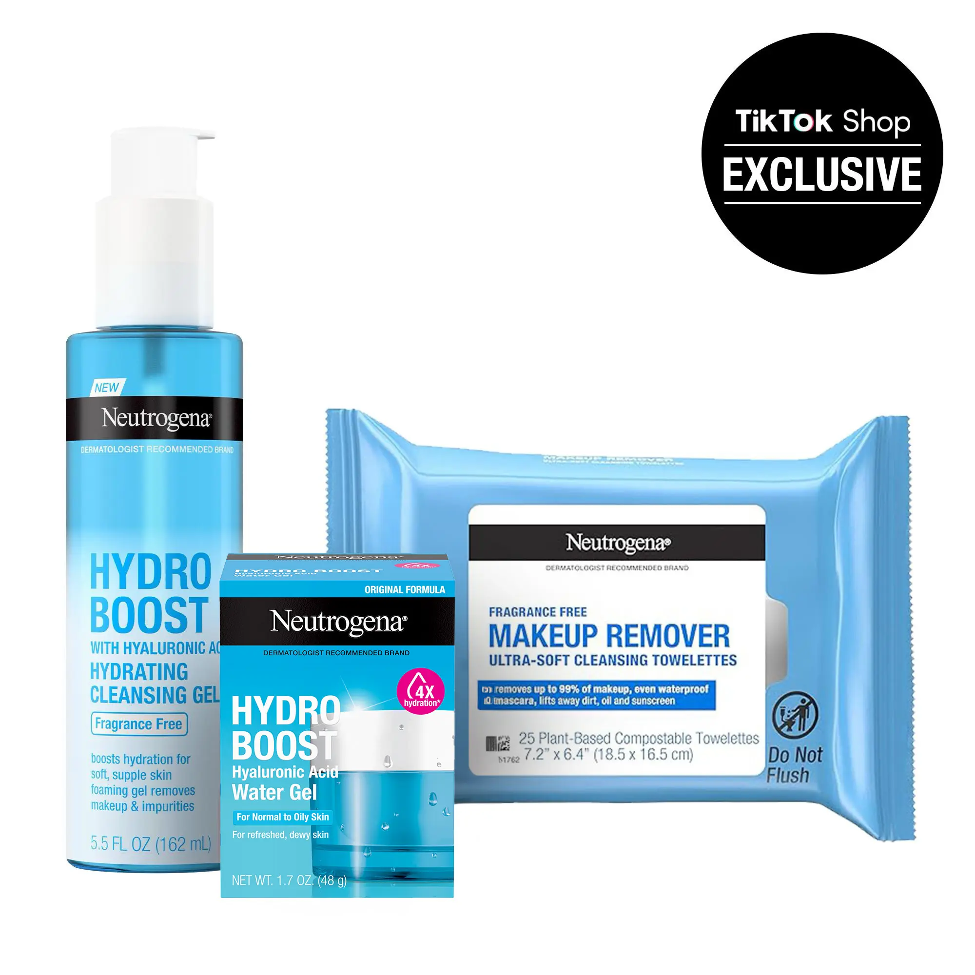Neutrogena Your Skincare Routine Resolution: Hydro Boost Water Gel, Hydrating Cleansing Gel & Fragrance-Free Makeup Remover Wipes for Clean, Hydrated Skin