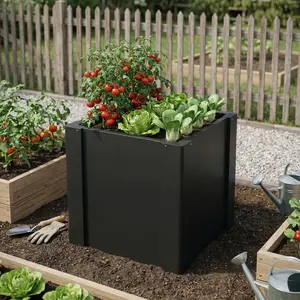 Black Extra-Deep Galvanized Steel Raised Garden Beds, Square Shape 1.4x1.4x1.5 ft 18.1" Deep Waterproof Outdoor Planter with Gloves