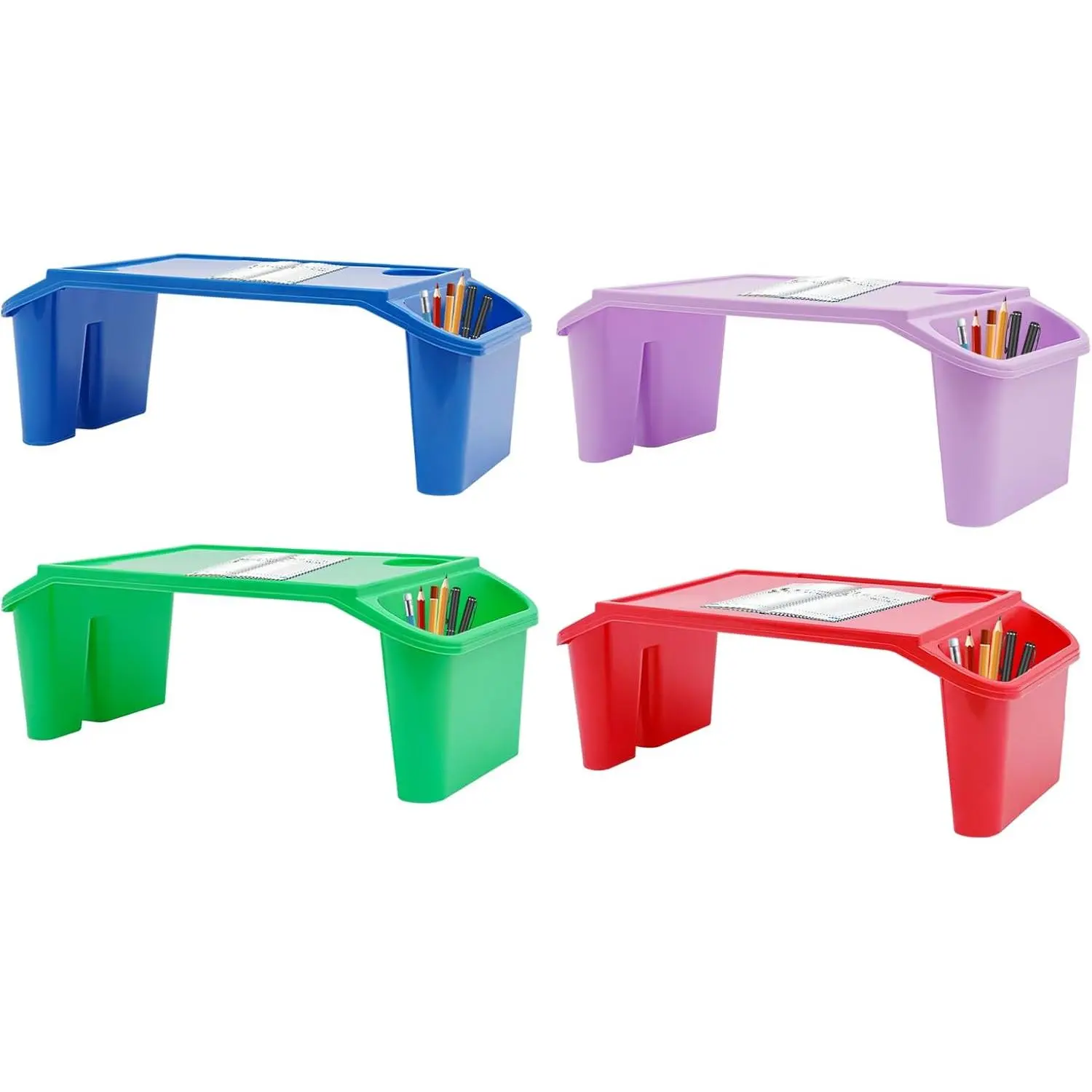4 Pack Lap Desk Tray with Storage Slots, Portable Lap Desk, Activity Tray, Plastic Breakfast Laptop Trays, Drawing, Stackable, Writing, Eating, Classroom, 21.65" L x 11.8" W x 8.46" H