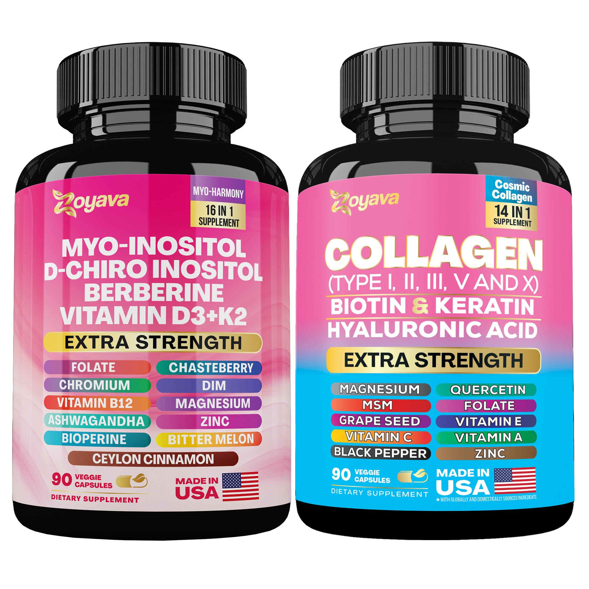 Blooming Balance Bundle: Zoyava Myo-Inositol & Collagen Supplement, All-in-One Multivitamin Combo, Made in USA with Extra Strength Ingredients