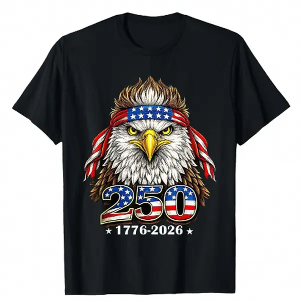 American 250 Years 1776‑2026 Bald Eagle US Flag Bandana Graphic T‑Shirt, Patriotic Crew Neck Short Sleeve Holiday Tee For Men Women