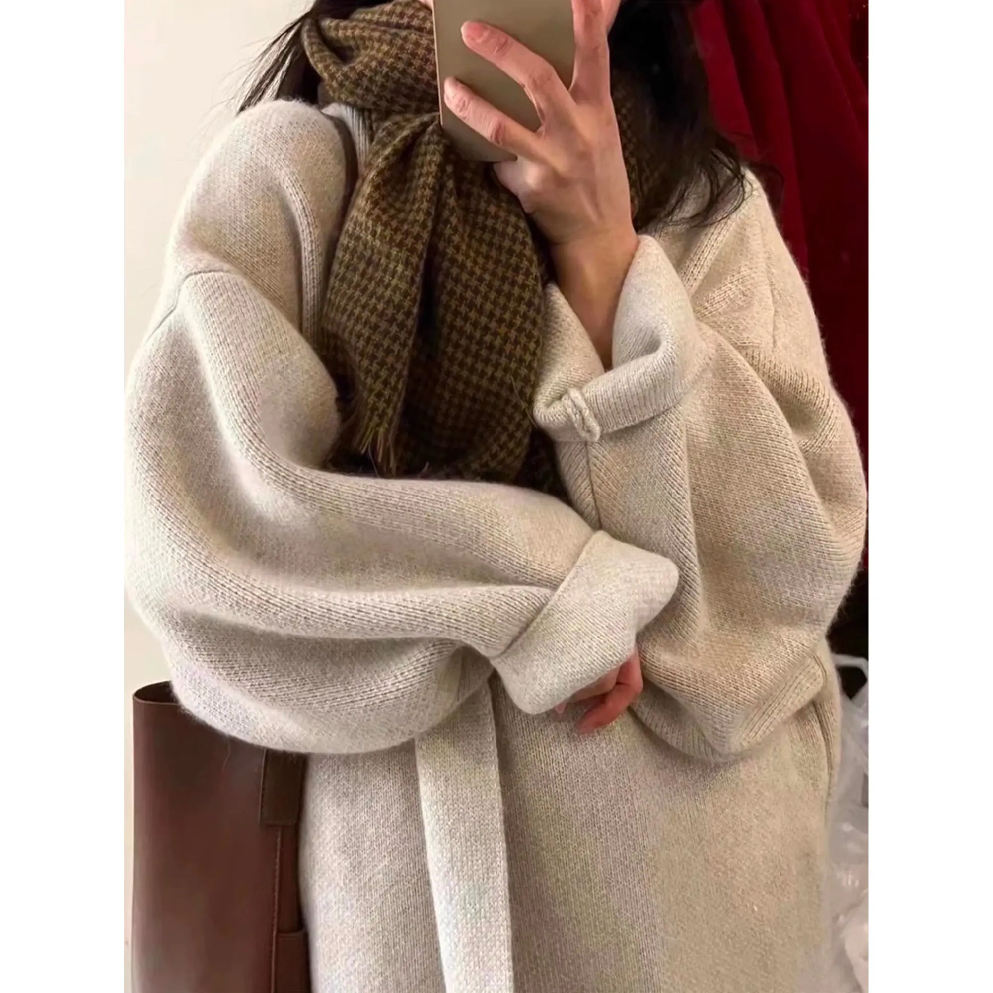 Khaki Knitted Cardigan Sweater, Womens Coat, Long Cardigan, Wool Coat, Cozy Style Loose, Plus Size Maxi Coat, Office Outfits, Fall Clothing Day Knitwear