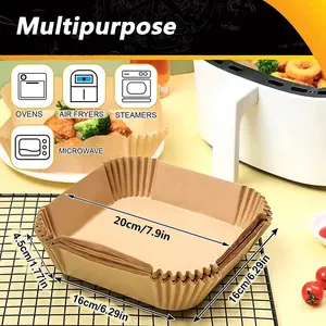 Multipurpose Air Fryer Disposable Parchment Liner Square 100PCS for 5 to 8 Qt Basket 7.9 inch Non-stick Oil-proof Food Grade Material Easy to Use Non-stick Disposable Air Fryer Liner