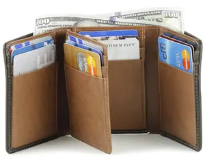 RFID Mens Trifold Leather Wallet with Extra Flap