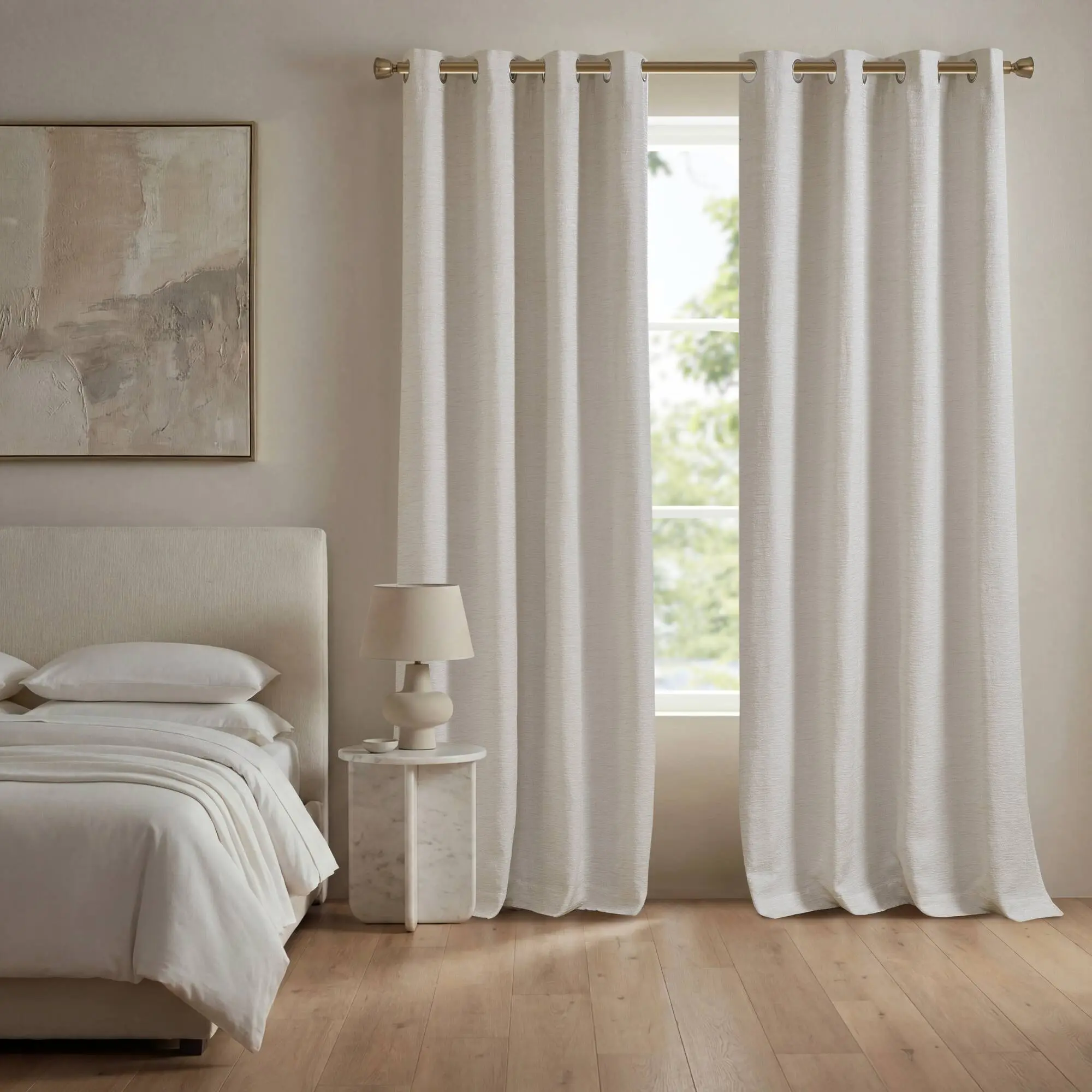 Total Blackout Curtain Panels, 2-Pack, 52x84 Inches, 100% Polyester, White, Room Darkening Drapes for Bedroom & Living Room