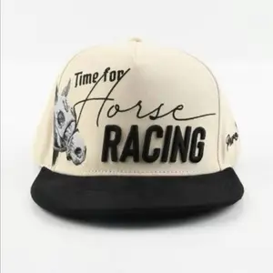 Time for Horse Racing Snapback Hat - Cream & Black Design with Graphic Print