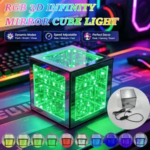 RGB Infinite 3D Cube Night Light, Colorful Cube LED Table Lamp, Infinity Mirror Cube LED, Infinity Cube LED, Decoration Room and Game Room, Full of Technology and Surprise, Game Lights for Birthday Gifts
