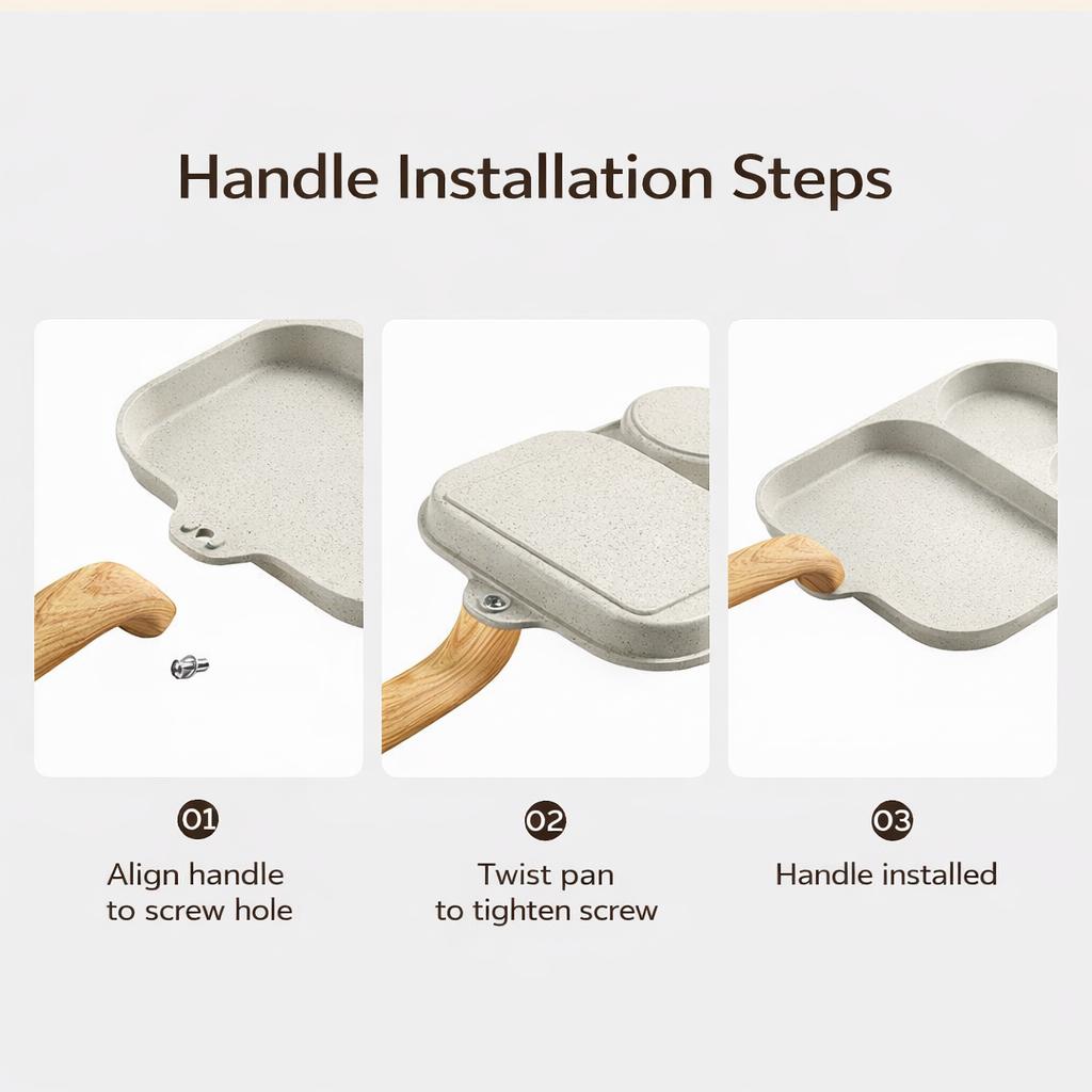 Non-stick Egg Frying Pan, 3 Holes Skillet With Handle, Nonstick 3-In-1 Divided Grill Pan - Multi-Use Egg Cooker, Omelette/Pancake Pan with Steak Function, Gas/Induction Compatible + Free Oil Brush & Scraper，Easy Clean，Breakfast Gadget，Family-Safe