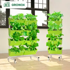 GROW24 Mobile Vertical Garden Planter, 4-Tier System with 8 Planters, 36 x 25 x 14 inches, Lime Green with Wheels