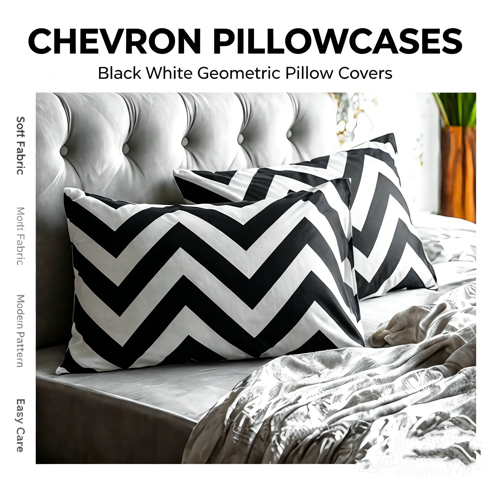 2-Pack Geometric Black-and-White Checkerboard Pillowcases - Soft Fleece Ultra-Fine Microfiber, Envelope Closure, Minimalist Design, Wrinkle Resistant, Breathable, Chlorine-Free Bleach Safe, Durable, 2-Piece Set for Bedroom Use, Room Decor, House Decor, Tw