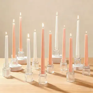 Clear Glass Taper Candle Holders Set of 12, Small Tapered Candlestick Holders in Bulk, Modern Short Candle Sticks for Dining Table Centerpiece Wedding Christmas Party & Holiday Decorations