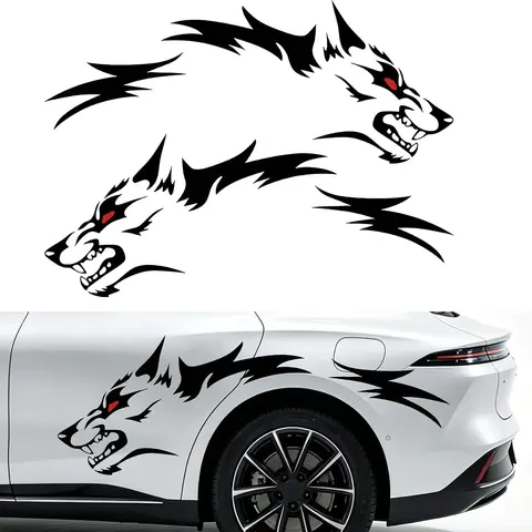RAVOONY 2Pcs Red-Eyed Wolf Head Irregular Decals, Bold Fierce Design Waterproof Vinyl Car Body Stickers, Decals for Truck, Universal Automotive Exterior Decoration Accessories