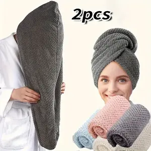 2pcs of double-layer microfiber towels - Quick-Dry Hair Wrap & Turban - Ultra Absorbent, Anti-Frizzy, Soft Hair Towel for Wet Hair, Curly/Wavy/Normal Hair - Salon & Home Use - Grey/Pink/begie-High Absorbency Fab body  wash#HairTowel #QuickDry #CurlCare